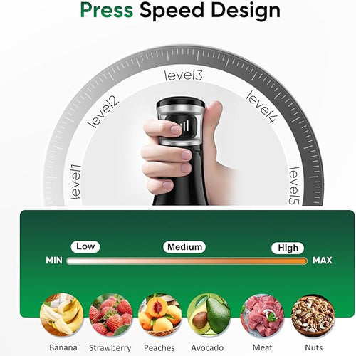 1000W Handheld Immersion Blender Set - 5 in 1 Stick Blender with Chopper Whisk Beaker Frother - Anti-Scratch Non-BPA Hand Blender Kit for Versatile Cooking