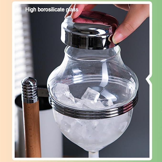 Ice Drip Coffee Maker 600ml Cold Brew Drip Tower with Adjustable Water Flow Borosilicate Glass Pot Straight Frame for Home Office Makes 3-5 Cups