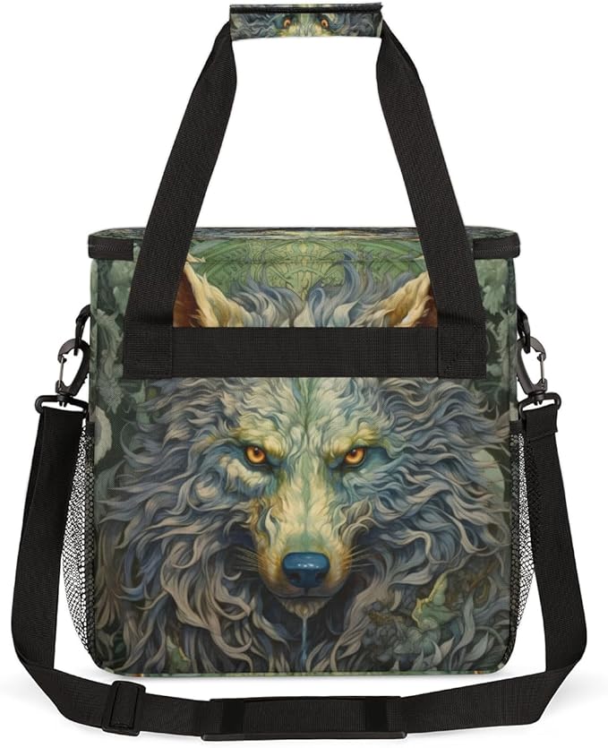 Cool Wolf With Gold Eyes Coffee Maker Carrying Bag Waterproof Coffee Maker Travel Storage Bag Portable Coffee Machine Tote Bag Carry on Bag Case with Shoulder Strap for Single Serve Coffee Maker
