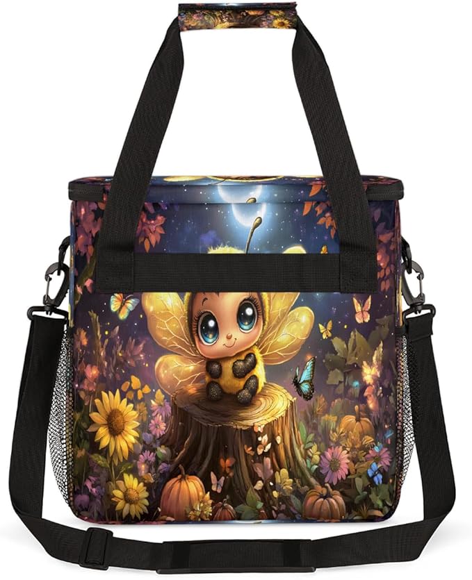 Cartoon Bee Flower Forest Coffee Maker Carring Bag Travel Carrying Storage Tote Bag Compatible with Keurig K-Mini or K-Mini Plus Portable Single Serve Coffee Brewer Case with Pockets for K-cup Pods