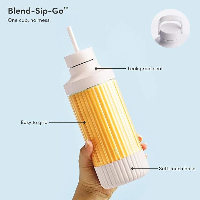 Beast Mighty 850 Plus | Premium Compact Personal Blender | Smoothies Shakes Dressings Sauces | Blends Ice and Frozen Fruit | New XL Vessel | Extra Vessels Lids and Straws | 850W (Cloud White)