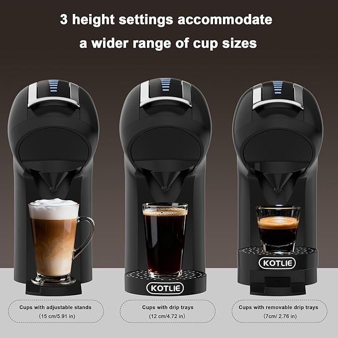 KOTLIE EM-308B Espresso Machine Single Serve Coffee Maker Compatible with Multiple Capsule Types Ground Coffee and ESE Pods 3 Temperatures 7 Water Volume Levels 34 Oz (Black)