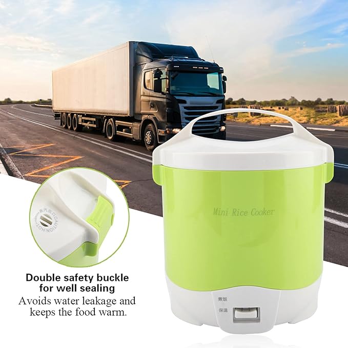 24V Car Rice Cooker 1.6L Portable Multifunctional Electric Rice Cooker and Steamer for Cars Use Travel Steamer for RV Truck Camp Trip(Green)