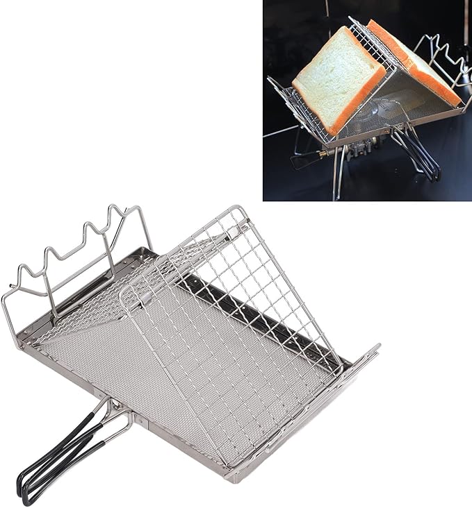 Foldable Camping Stove Toaster Portable Stainless Steel Outdoor Stovetop Toaster for Picnic and Family Gatherings Compact Folding Gas Toaster with Stable Structure