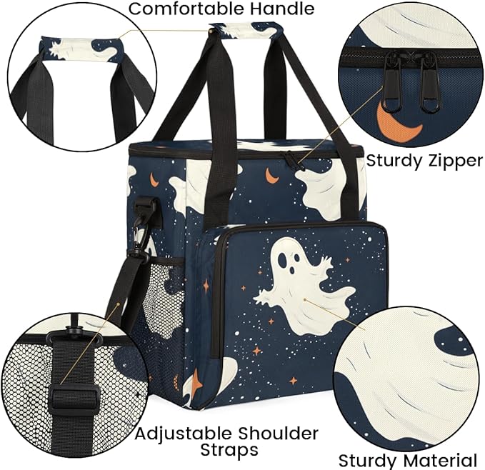 Bright Spooky Ghost Coffee Maker Carrying Bag Portable Travel Storage Tote Bag Compatible with K-Mini or K-Mini Plus Single Serve Coffee Brewer Carrying Case with Multiple Pockets &amp Shoulder Str