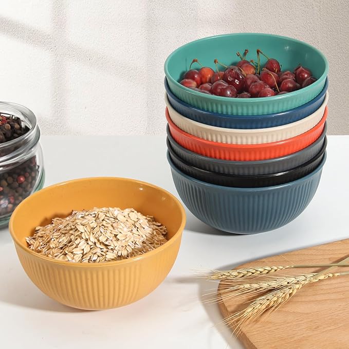 LAERJIN 56 Piece Wheat Straw Dinnerware SetsUnbreakable Reusable Dinnerware SetDishwasher &amp Microwave Safe Plates and Bowls Sets for Apartment Essentials Outdoor Camping Colourful