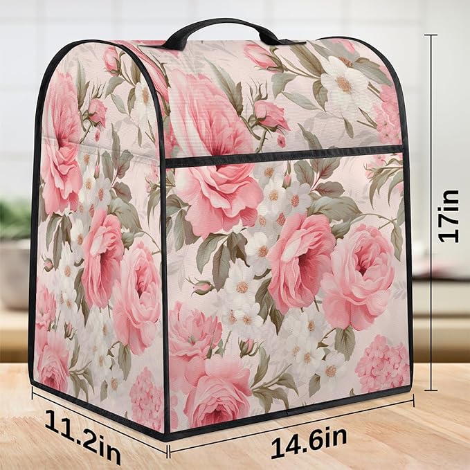 cfpolar Kitchen Aid Mixer Cover Compatible with 6-8 Quarts Flower Pink Rose Stand Mixer Cover Kitchen Aid Mixers Accessories Appliance Organizer Bag Dust Covers with Zipper Pocket