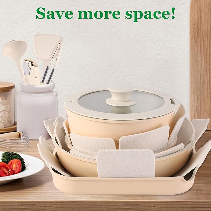12 PCS Kitchen Cookware Set with Detachable Handle Pots and Pans Sets Non Stick Induction Pan Set for RV CookwareOven Safe PFOA Free(Hazelnut)