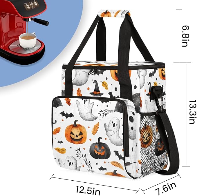 Magical Pumpkin Coffee Maker Carrying Bag Halloween Pumpkin Travel Storage Bag Compatible with K-Mini or K-Mini Plus Single Serve Coffee Brewer Carrying Case with Multiple Pockets &amp Shoulder Str