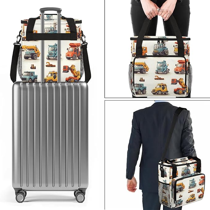 Excavator Coffee Maker Travel Bag Cartoon Tractor Machinery Trucks Insulated Grocery Bag Travel Picnic Leakproof Cooler Bags With Shoulder Strap