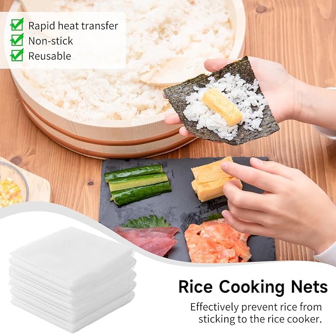 6 Pcs Rice Net 43.3×39.4 Sushi Rice Cooking Net Non-Stick Fine Mesh Rice Cooker Napkins Tetoron Rice Nets Cooking Steam Cloths for Homes Restaurants Camping