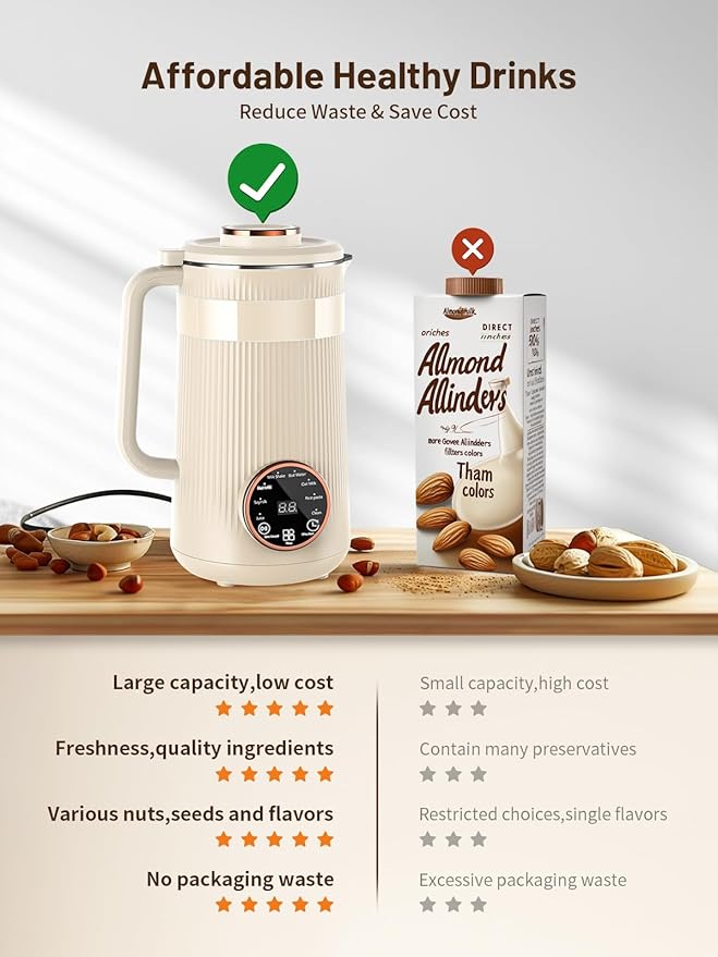 Nut Milk Maker Machine 35oz Homemade Soy Almond Oat Coconut Plant Based and Non Dairy Beverages 8 in 1 Automatic Soybean Machine With 12H Delay Start/Keep Warm/Boil Water