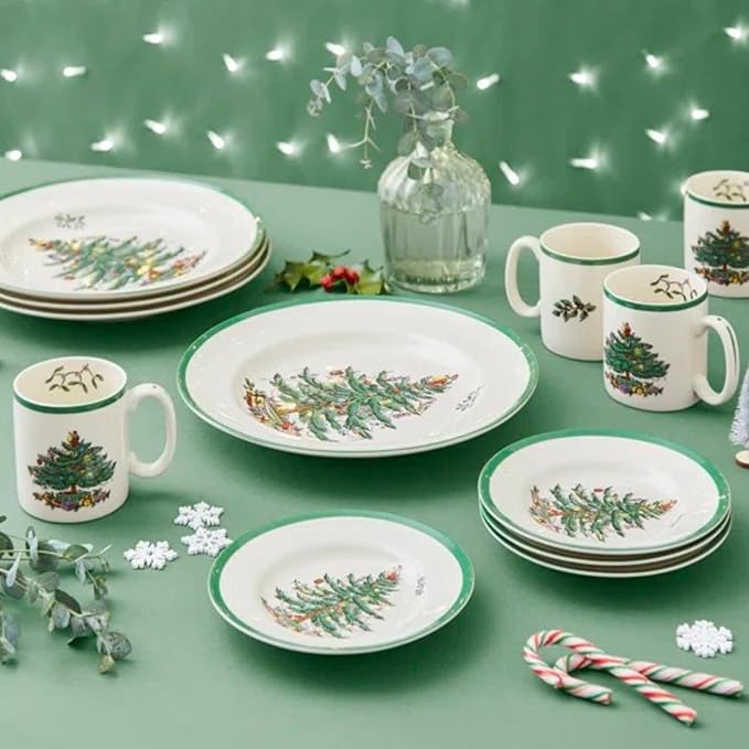 Spode Christmas Tree 12-Piece Melamine Dinnerware Set - Seasonal Dinnerware for Holiday Gatherings Service for 4 Dishwasher Safe with Festive Christmas Tree Motif Shatterproof &amp Durable Dishes