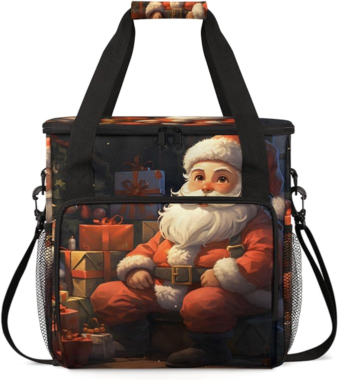 Colorful Santa Claus Coffee Maker Carrying Bag Retro Santa Claus Travel Storage Bag Compatible with K-Mini or K-Mini Plus Single Serve Coffee Brewer Carrying Case with Pockets &amp Shoulder Strap