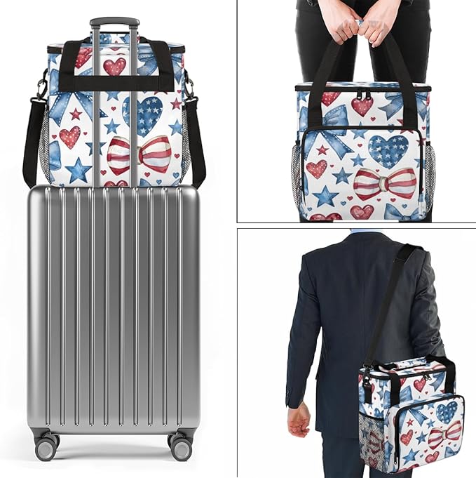 4th of JulyFreedom Coffee Maker Carrying Bag Portable Travel Storage Tote Bag Compatible with K-Mini or K-Mini Plus Single Serve Coffee Brewer Carrying Case with Multiple Pockets &amp Shoulder Str