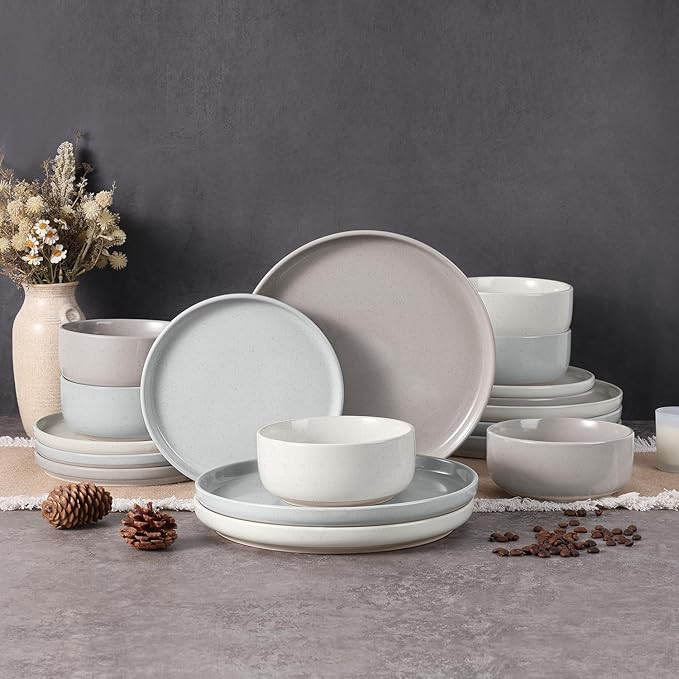Vesteel 18-Piece Dinnerware Set Ceramic Plates and Bowls Set for 6 Speckled Stoneware Dishes Set for Family Microwave &amp Dishwasher Safe - Multi-Color