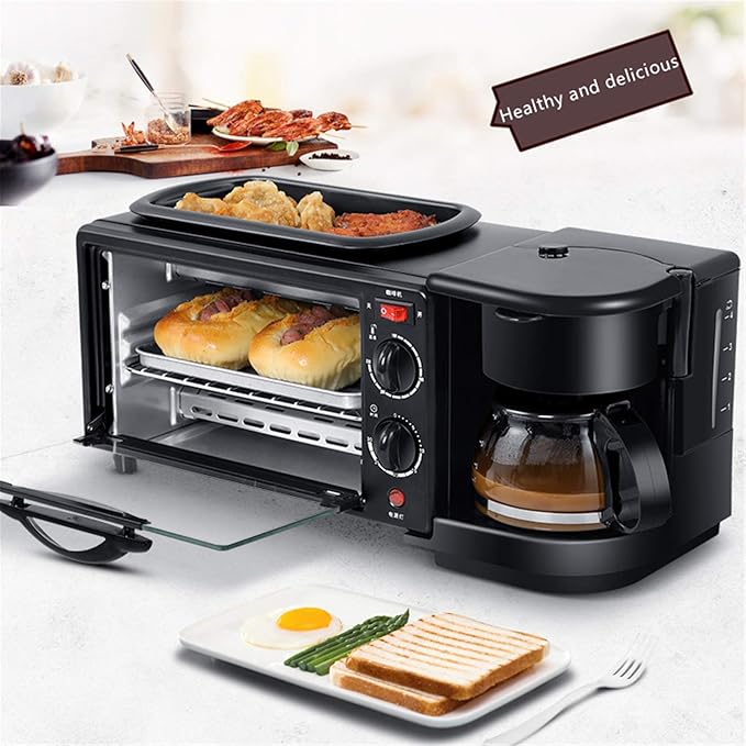Multifunctional Breakfast Machine Household 3 in 1 Electric Mini Drip American Bread Machine Mini Oven Coffee Maker for Home Office Without Cover (with Cover)
