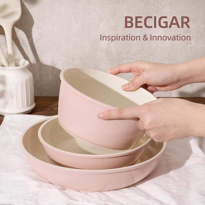 8PCS Ceramic CookwareNonstick Ceramic Pan Removable Handle Pots and Pans Set Stackable Pan Set Nonstick Pots and Pans Set Non Stick pot(Pink)
