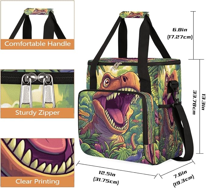 Cartoon Dinosaur Forest Coffee Maker Carring Bag Travel Carrying Storage Tote Bag Compatible with Keurig K-Mini or K-Mini Plus Portable Single Serve Coffee Brewer Case with Pockets for K-cup Pods
