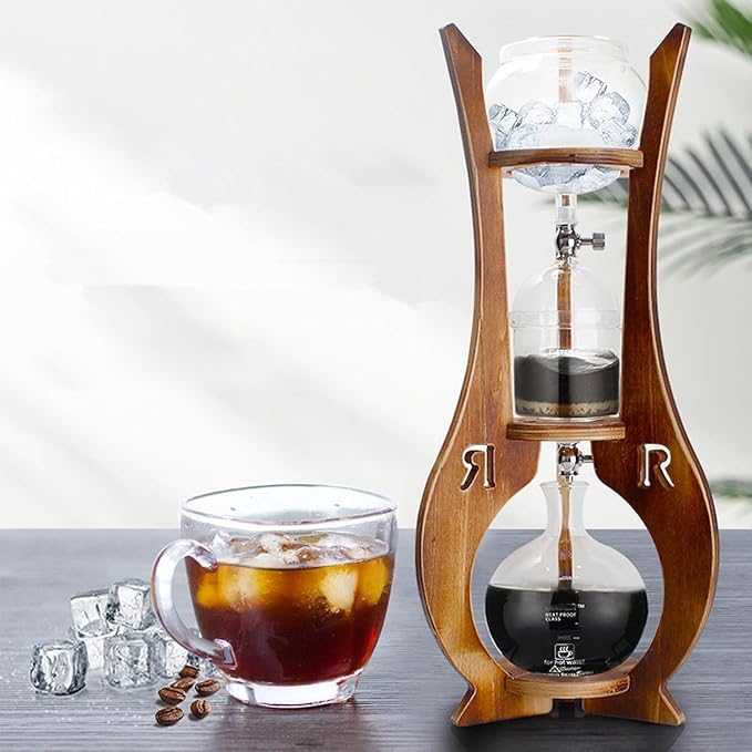 Cold Brew Coffee Maker with Double Valve &amp Slow Drip Technology 600mL Large Capacity Drip Tower Premium Iced Coffee Maker Wooden Stand for Home Office Bar
