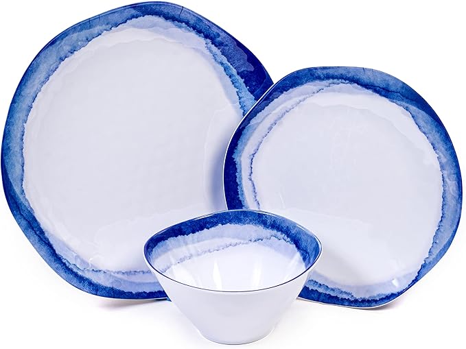 Prepara 12 Piece Melamine Dinnerware Set Blue Washed