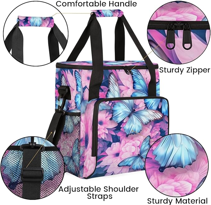 Watercolor Butterfly Coffee Maker Carrying Bag Flowers Butterfly Travel Storage Bag Compatible with K-Mini or K-Mini Plus Single Serve Coffee Brewer Carrying Case with Pockets &amp Shoulder Strap