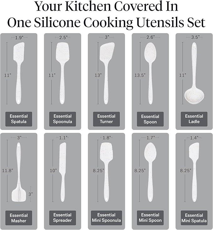 GIR: Get It Right 10-Piece Silicone Essentials Kitchen utensils set - Ladle Spatula Flip Spoon &amp Spoonula - Non toxic cooking utensils for Nonstick Cookware Cooking and Baking - Confetti