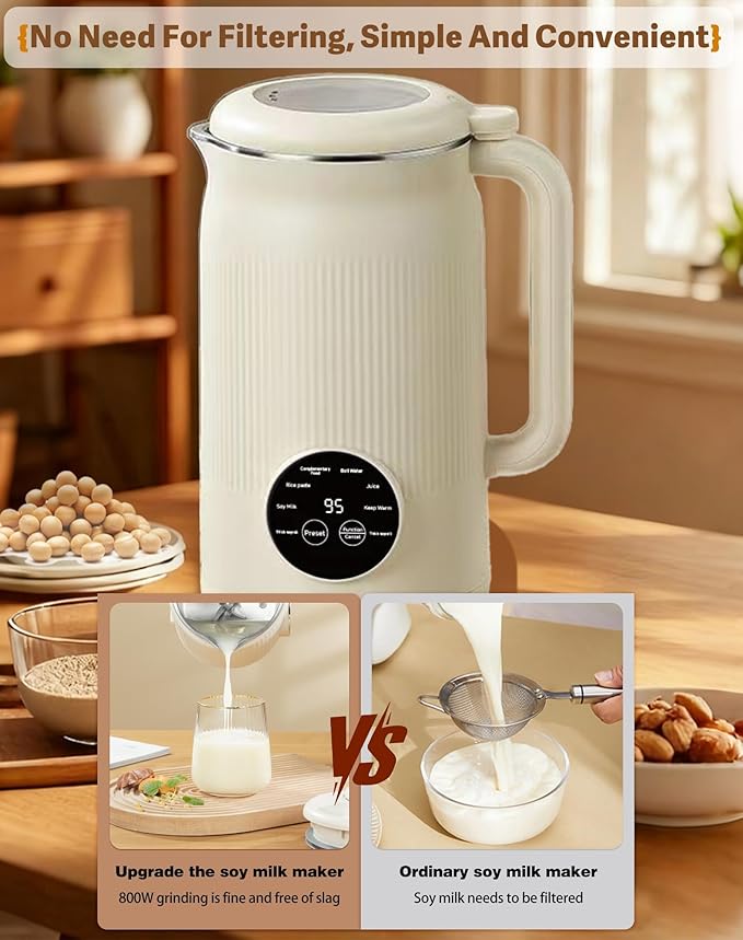 Nut Milk Maker Machine Nut Milk Maker Blender The 8-in-1 Multifunction NutMilk &amp Juice Maker Nutmilk Machine with Keep Warm/One-Button Self-Cleaning/Delay Start (White)