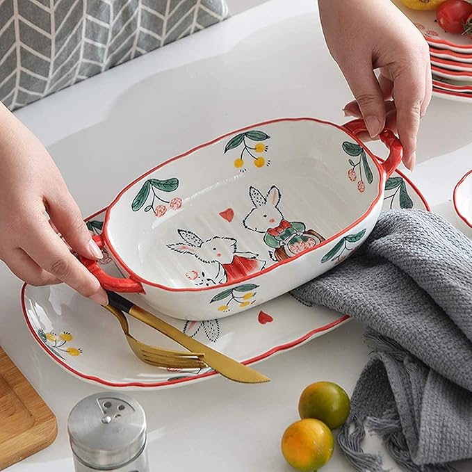 Dinnerware Sets Dish SetCeramics Dinner SetsSoup Pot Cereal Bowl and Steak Plate Set | 56 Pieces Hand Drawn Pattern Porcelain