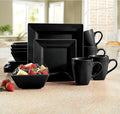 Montgomery Ward 16-Piece Sleek Black Square Dinnerware Set for 4 - Modern Stoneware Plates and Bowls Set (Black)