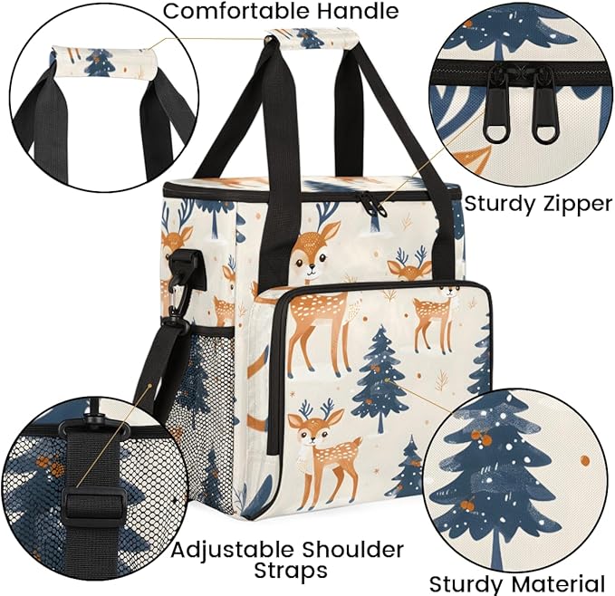 Cartoon Tree Christmas Coffee Maker Carrying Bag Travel Storage Bag Compatible with K-Mini or K-Mini Plus Single Serve Coffee Brewer Carrying Case with Multiple Pockets &amp Shoulder Strap