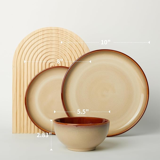 Stoneware Dinnerware Sets Ceramic Plates and Bowls Set Microwave &amp Dishwasher Safe Kitchen Dish Set Modern Dinner Salad Plates | Cereal Bowls for 4 Dishware Sets Brown Yellow