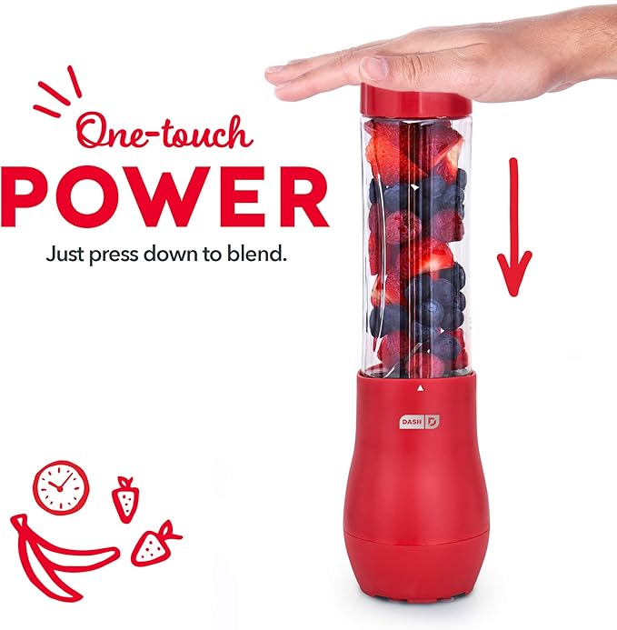 Dash Mighty Mini 10 oz Compact Personal Bottle Blender with Travel Lid Red