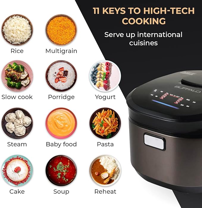 Buffalo Titanium Grey IH SMART COOKER Rice Cooker and Warmer 1.8L 10 cups of rice Non-Coating inner pot Efficient Multiple function Induction Heating (10 cups)