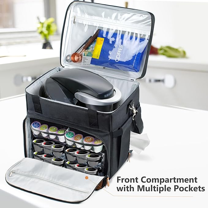 BAGSPRITE Coffee Maker Travel Bag For Keurig Classic Single Serve Coffee Brewer Carrying Case Portable Travel Coffee Maker Storage Bag With Pockets for K-Cup Pods