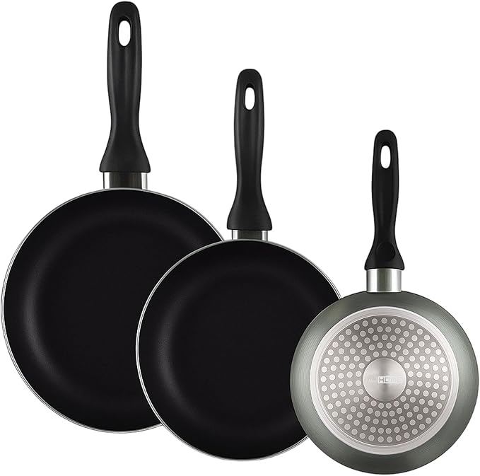 Well Home 3-Piece Set Diameter 16 x 20 x 24 cm Pressed Aluminium Metallic Grey + 16-Piece Stainless Steel Cutlery Set
