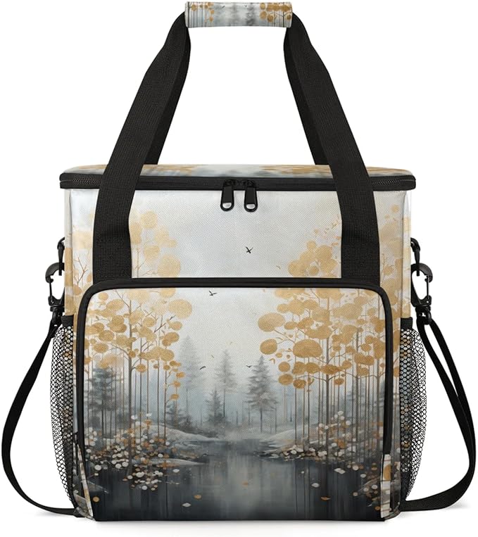 Trees Abstract Coffee Maker Travel Bag for Keurig K-Mini/K-Mini Plus Insulated Waterproof Tote with Pockets for K-Cup Portable Single-Serve Brewer Case