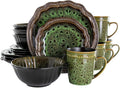 16 Piece Jade Waves Stoneware Dinnerware Set Green
