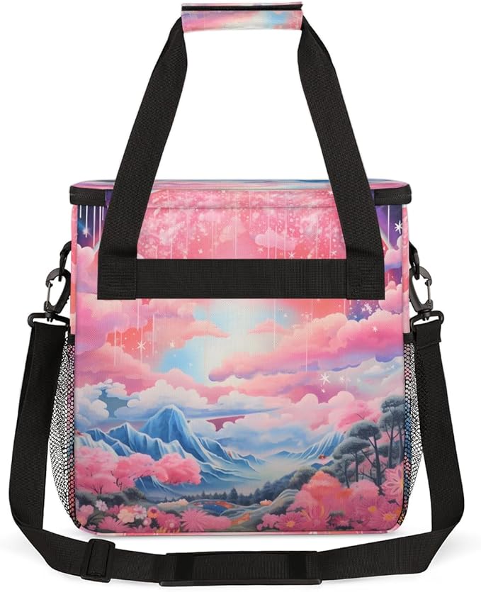 Rainbow Flowers Coffee Maker Carrying Bag Portable Travel Storage Tote Bag Compatible with K-Mini or K-Mini Plus Single Serve Coffee Brewer Carrying Case with Multiple Pockets &amp Shoulder Strap