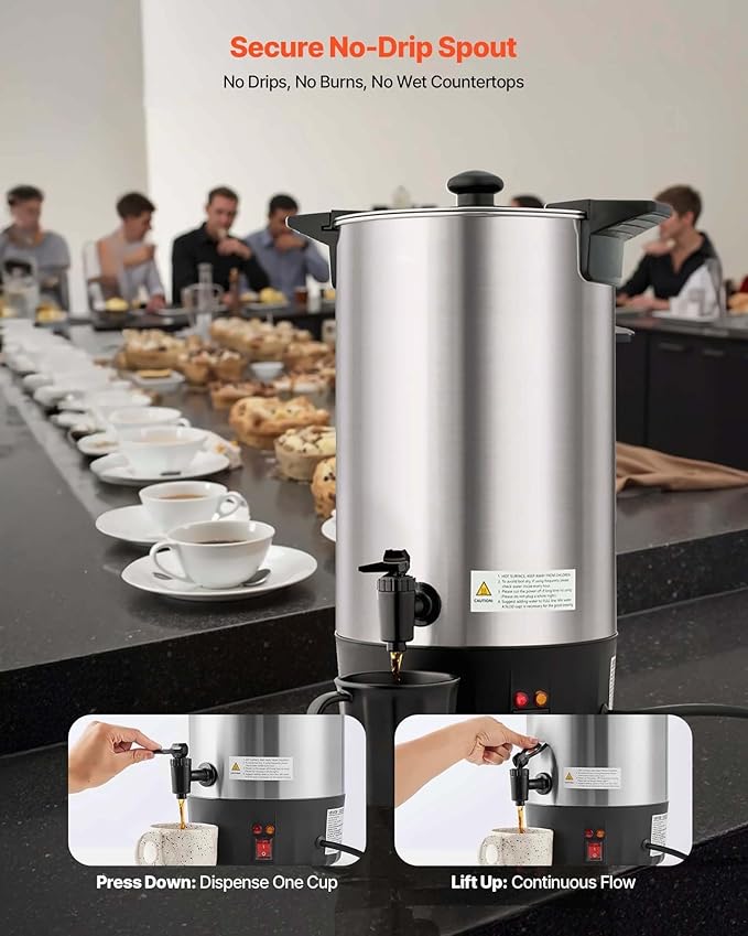 Coffee Urn 60 Cup 9L Stainless Steel Hot Beverage Dispenser Quick Brew Coffee Maker for Catering Parties Church Office Dripless Spigot