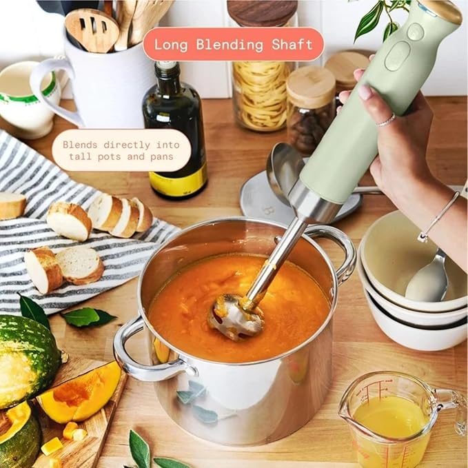 Cordless Hand Blender with 2-Cup Chopper Whisk &amp Large Measuring Cup Perfect for Cooking Smoothies Sauces Purees and Meal Prep (Sage Green)