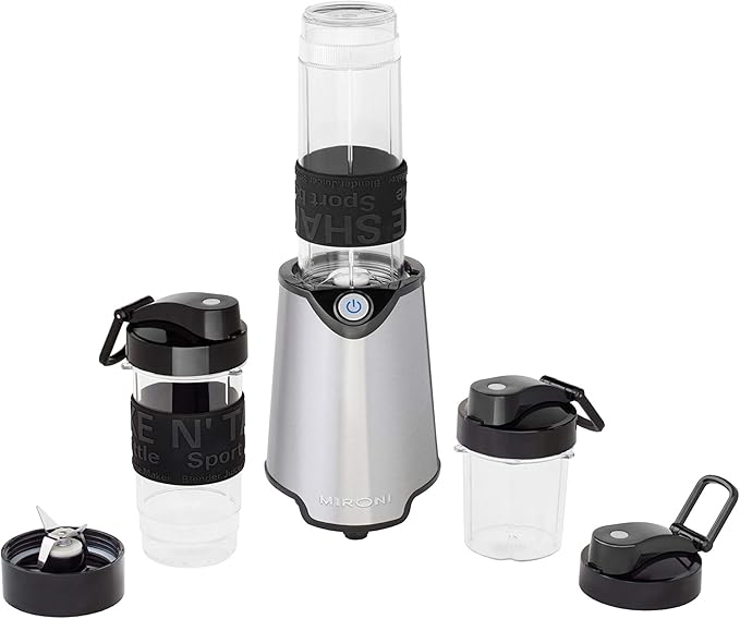 Mironi Personal Smoothie Blender 2-in-1 Single Serve Blender Mini Bullet Blender 500W With 20 Ounce Tritan Sports Bottle and Grinder Cup for Juices Shakes Smoothies and More Stainless Steel