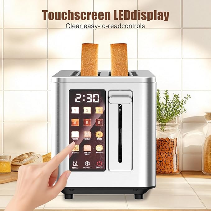 Touch Screen Toaster 4 Slice 4 Bread Types 4 Shade Settings LCD Display Extra Wide 1.5 Slots Memory Function 1400W16.54 * 8.66 * 7.48inch