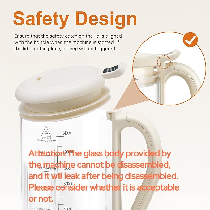48 oz Nut Milk Maker Machine with 16 Blades 8 in 1 Automatic Homemade Almond Oat Soy Plant-Based Milk and Dairy Free Beverages Almond Maker Self-cleaning Keep Warm/24-Hour Delay