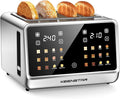 4 Slice Toaster with Touch Screen Stainless Steel Smart Bread Toaster 1.5 Wide Slots 6 Shade Settings &amp 6 Bread Types for Bagels Timer Single Slice Toasting Reheat Defrost 1800W