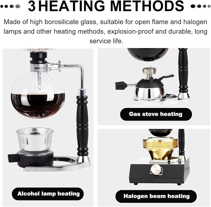 YUCHENGTECH Syphon Coffee Maker Tabletop Glass Siphon Pot Glass Technica Siphon Vacuum Coffee Maker(3 Cups(360ml))