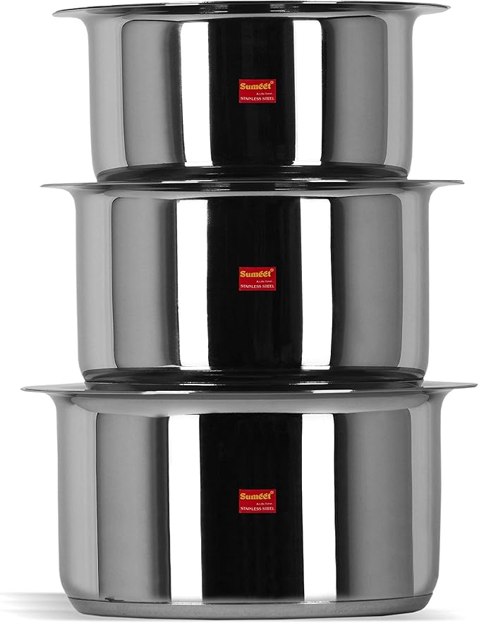 Sumeet Stainless Steel Cookware Set With Lid 1 Liter To 1.7 L 3 Piece (Steel)