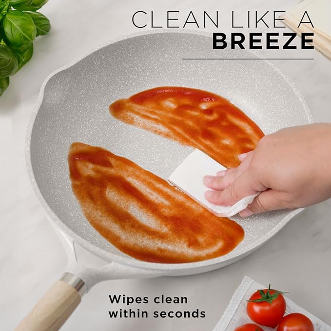 6Pcs Pots and Pans set Die-cast aluminum cookware Kitchen Induction Pots and Pans cooking set PFOA-free GenX-free Oven-safe casserole Frying pans Cream (6-Piece)