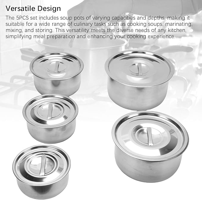 TOPINCN Stainless Steel Soup Pot Set 5PCS Multifunctional Cooking Pots Heavy Duty Induction Cooking Pot