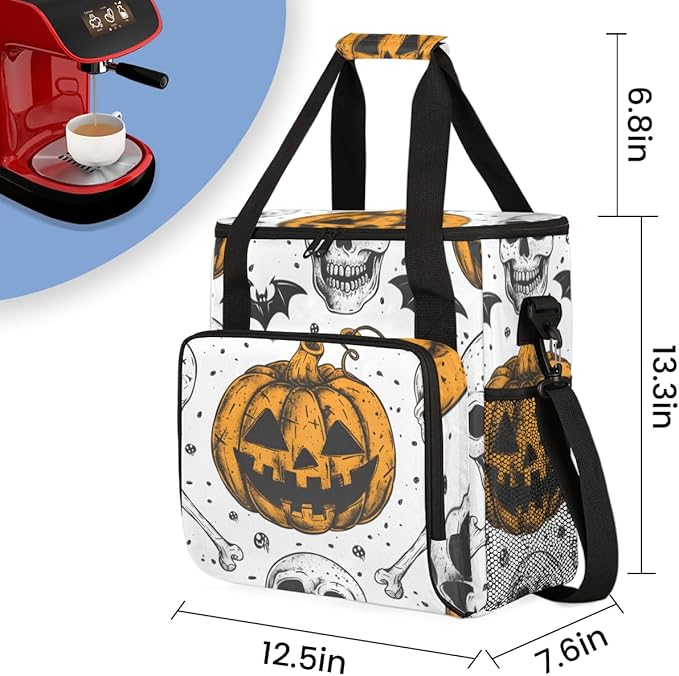 Retro Pumpkin Coffee Maker Carrying Bag Fantastic Pumpkin Travel Storage Bag Compatible with K-Mini or K-Mini Plus Single Serve Coffee Brewer Carrying Case with Multiple Pockets &amp Shoulder Strap